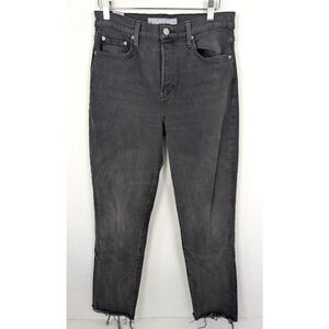 Frank & Eileen Cork Everyday Jeans Worn Black Sz 28 Raw Hem Straight Leg